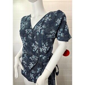 Anthropologie Eva Franco Top Womens S Blue Self Tie Rockabilly Fairy Babydoll